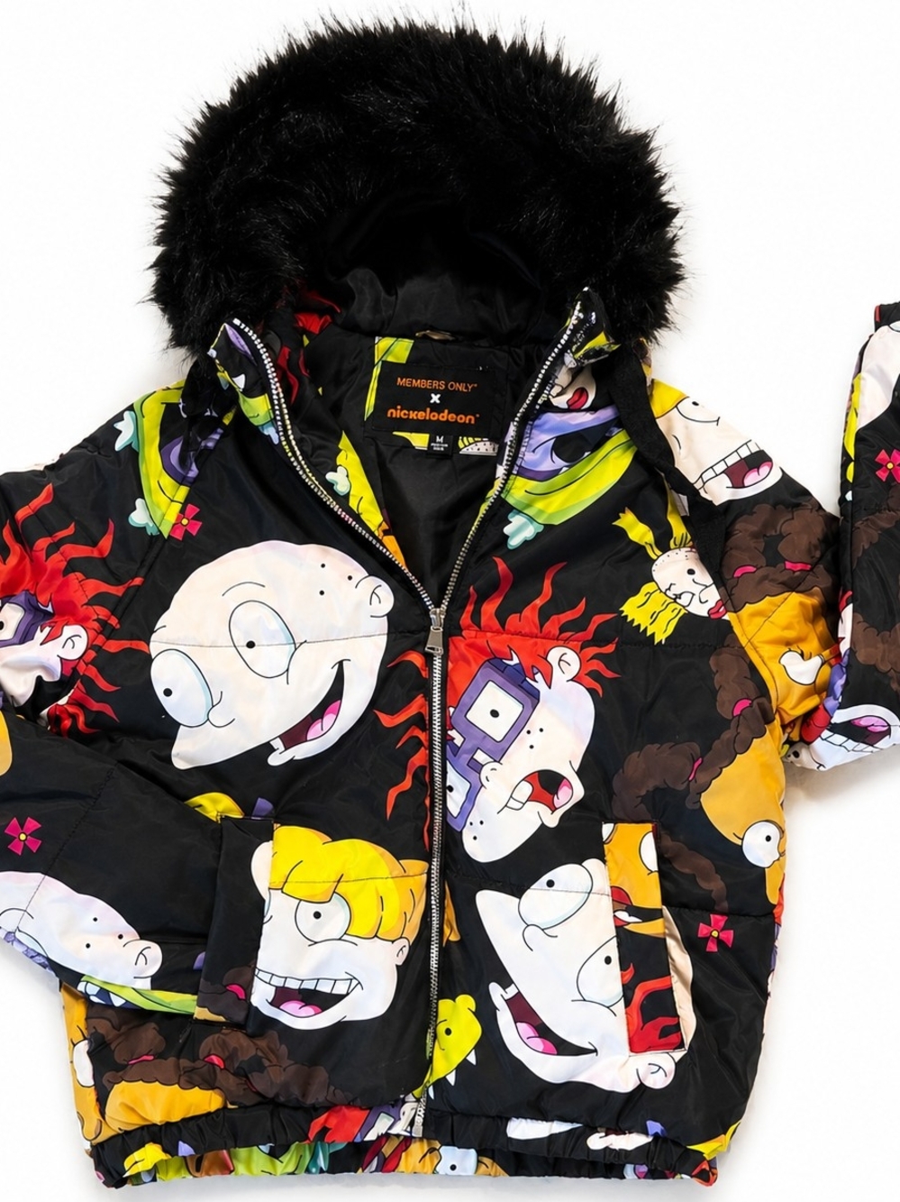 Members Only Black Jacket with Yellow, Blue and Purple Cartoon Accents